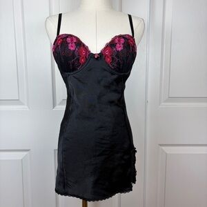 Apt. 9 Black Slip Dress with Pink Floral Embroidered Cups
